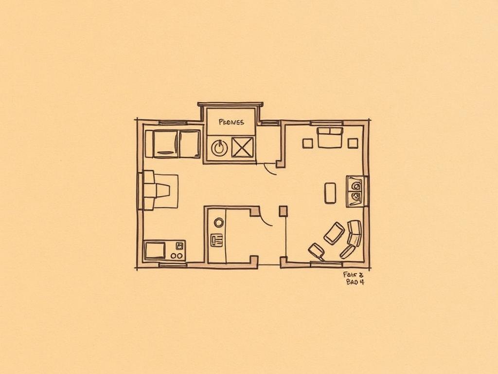 Hand-drawn tiny house floor plan sketch